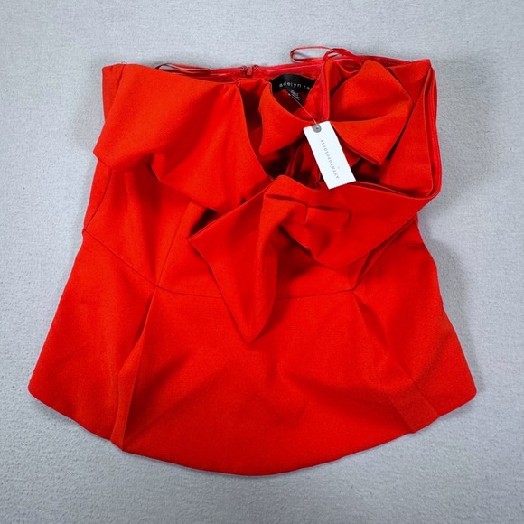 Adelyn Rae Red Strapless Bow Peplum Top Anthropologie XL - Picture 3 of 11